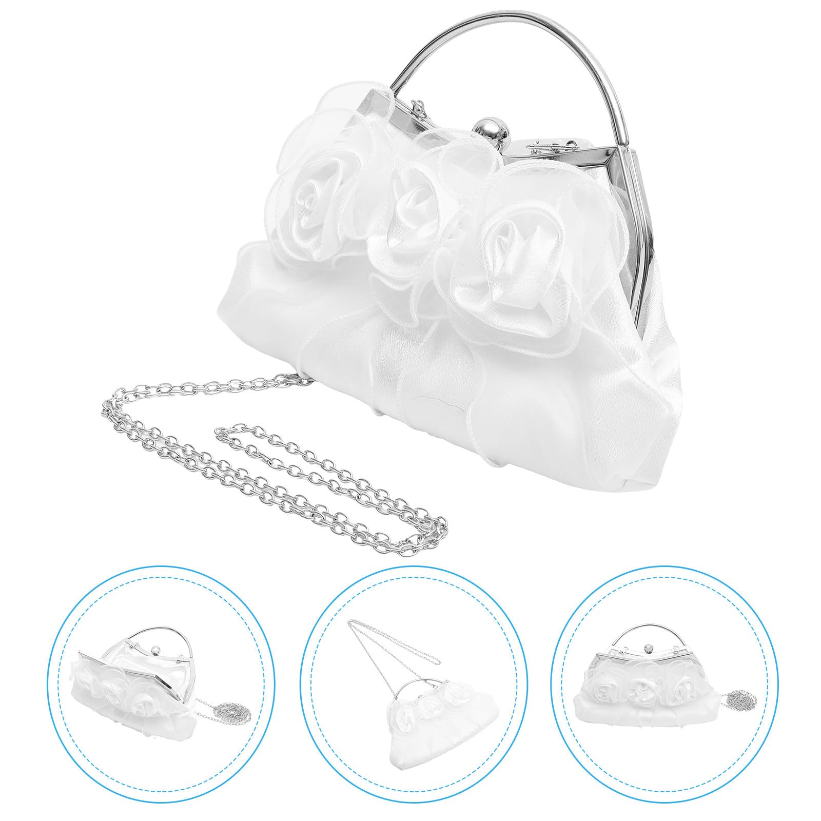 Outanaya Borsetta Donna Tracolla Removibile e Catena Staccabile Bianco con Design in Satin e Metallo per Cocktail Party e Cerimonie
