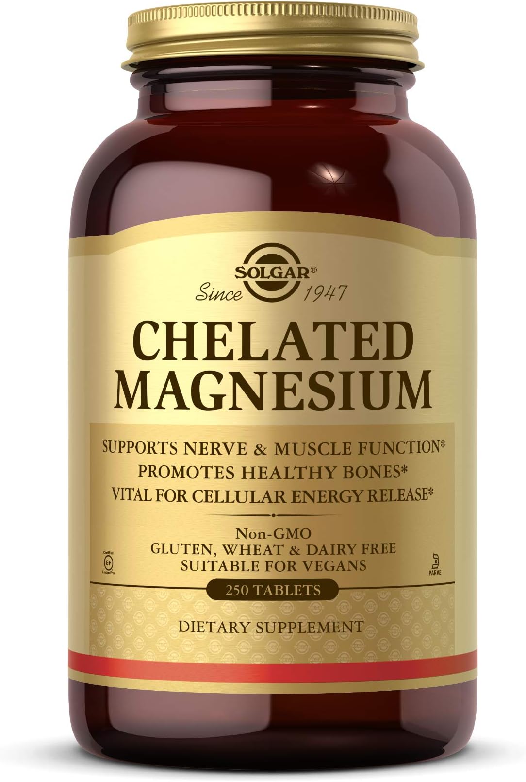 Chelated Magnesium, 250 Tablets - Supports Nerve & Muscle Function - Promotes Healthy Bones - Vital for Cellular Energy Release - Non-GMO, Vegan, Gluten Free, Dairy Free - 62 Servings