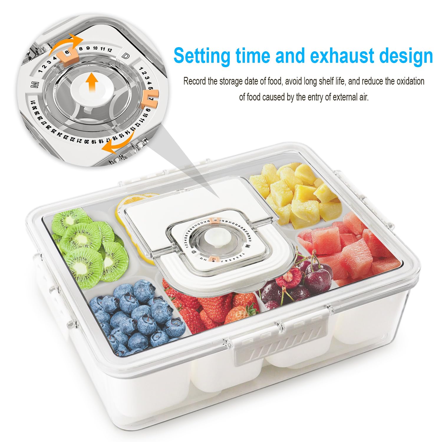 Snackle Box Container Mit Eisbeutel, Geteiltes Serviertablett Mit Deckel und Griff, Charcuterie Board für Tragbare Snack Platten Cream Organizer für Obst Snacks, für Party (1, Rechteckig mit Eisfach)