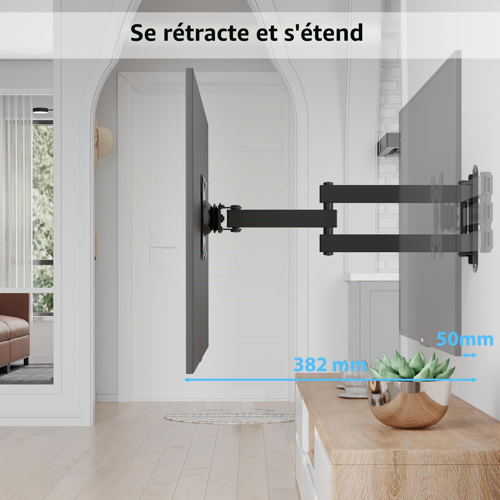BONTEC Support TV Mural Orientable et Inclinable Universel pour Télévision et Moniteur 13-30 Pouces, Fixation Murale VESA 75x75/100x100mm, Charge Max 15kg, Extension 38.2cm, Facile à Installer