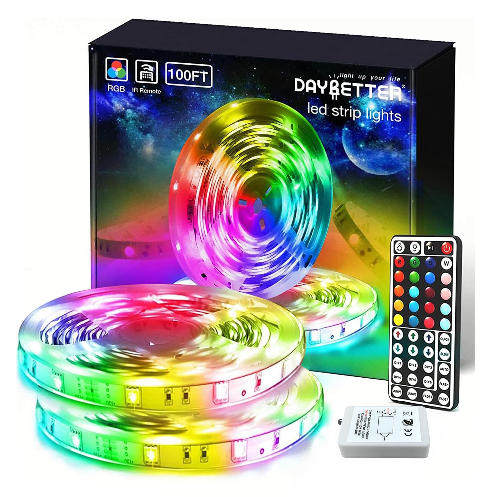 Led Lights for Bedroom 100 ft, Led Strip Lights with Remote 44 Keys, 24 V Power Supply, Color Changing Led Light for Room Decor