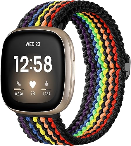 Vista 95 de Maledan Banda elástica trenzada compatible con Fitbit Sense/Versa 3/4 y Sense 2, correa elástica suave para reloj inteligente, accesorio