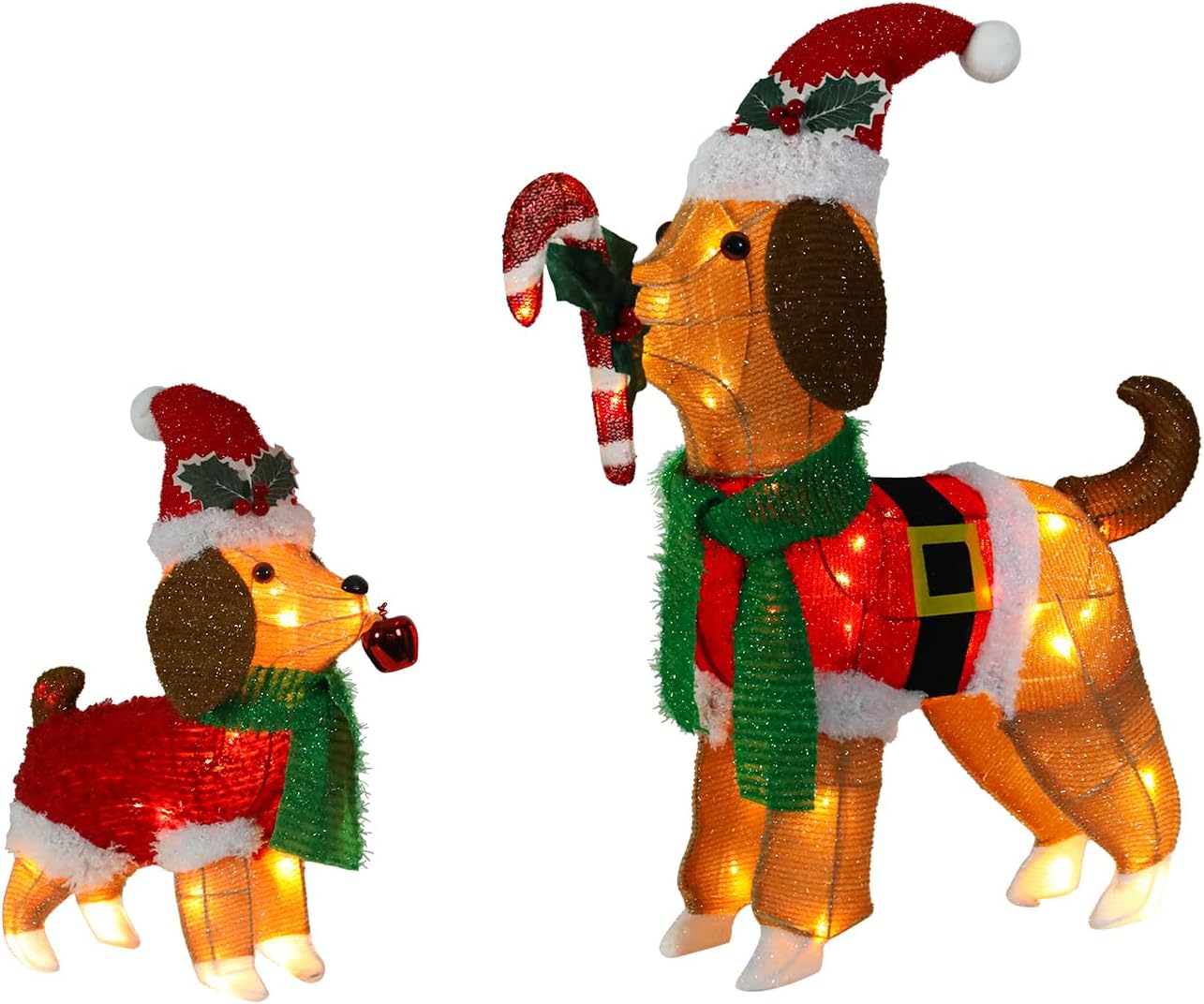 Christmas Decorations Outside Non-Collapsible Lights Christmas 2PCS Dogs Lighted with LED Warm Lights for Yard Lawn Porch Garden Living Room Bedroom Indoor Outdoor Art Deco