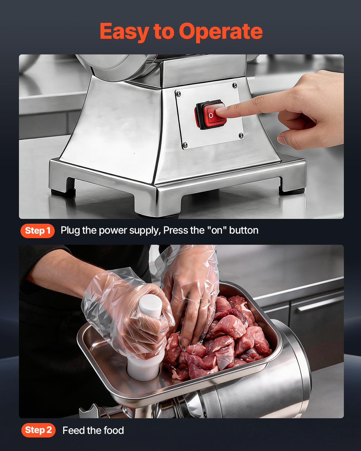 VEVOR Picadora de Carne 750W 1 HP, Picadora de Carne Eléctrica 4,2 kg/min, de Acero Inoxidable, con 2 Placas, 3 Tubos de Embutir Salchichas, para Cocinas Domésticas, Restaurantes, Carnicerías