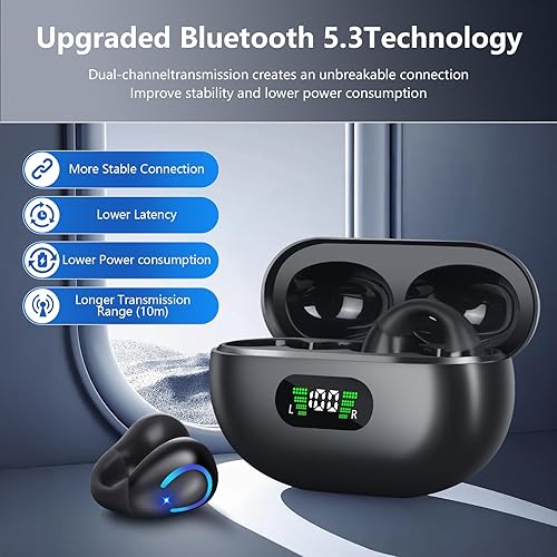 Miniatura 5 de Auriculares ultra abiertos Bluetooth 5.3 inalámbricos con clip con pantalla digital, estuche de carga de 60 horas de reproducción, auriculares