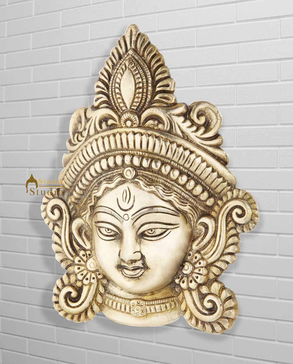 StatueStudio Brass Divine Durga Wall Decor For Home Diwali Showpiece, Glossy (6 X 1 X 8 Inches)