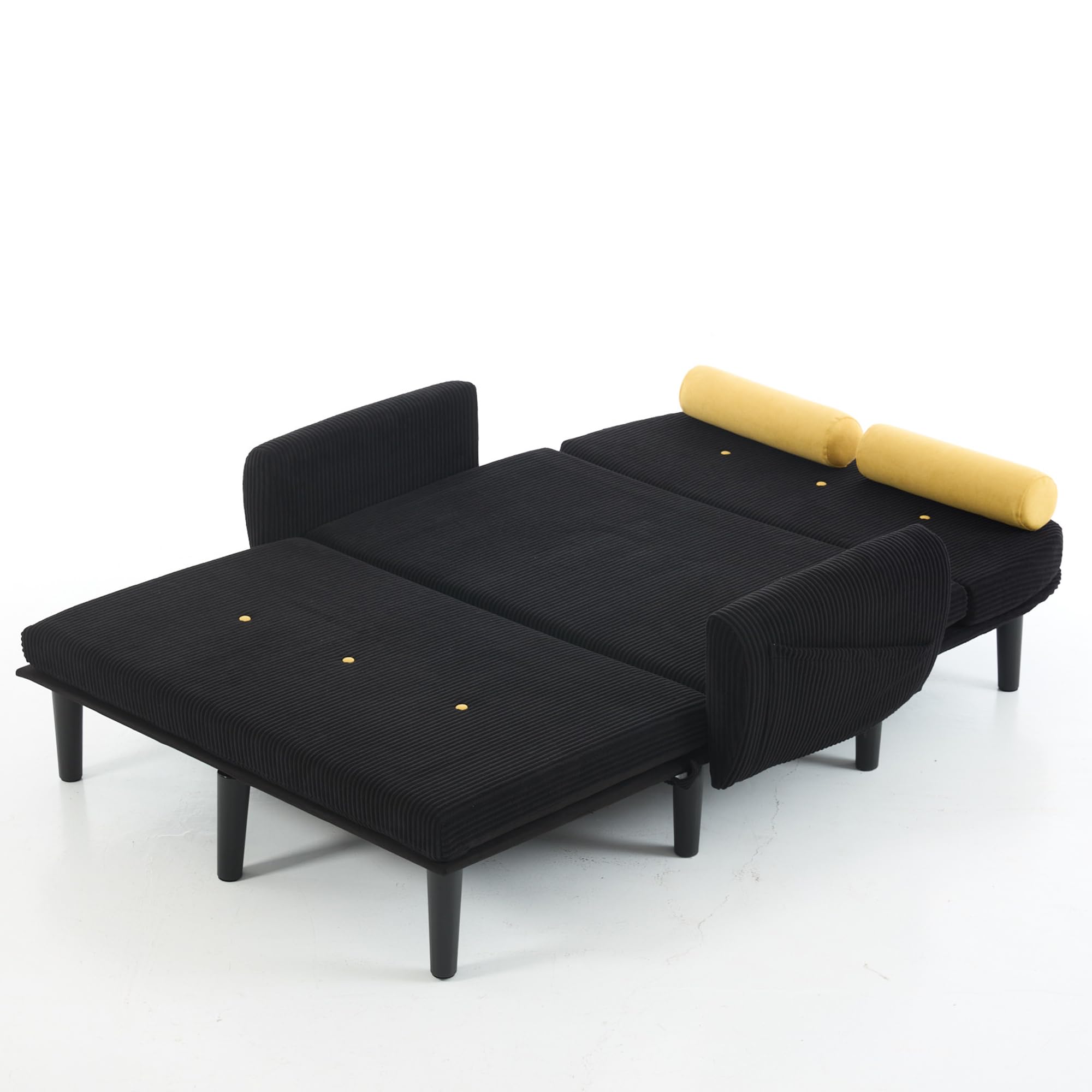 Generisch Schwarzer Cord-Loveseat-Sofa für das Wohnzimmer, als Daybed und Relaxsessel mit Stauraum.