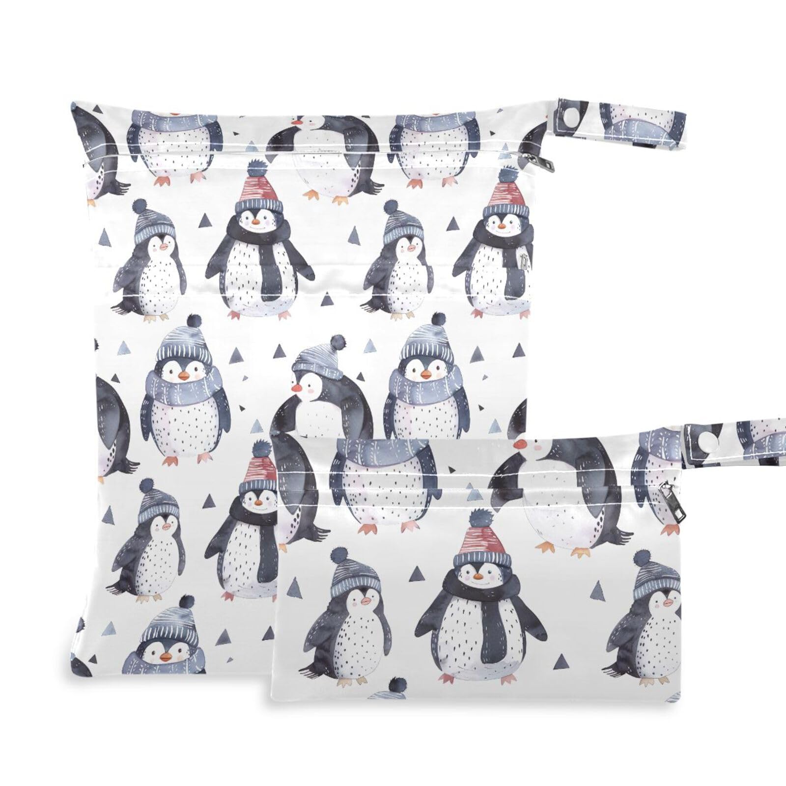 Coikll Wet Dry Bags for Cloth Diaper 2 Pack Waterproof Yoga Gym Bag for Swimsuit Wet Clothes Baby Items-?Penguin Wearing A Hat?