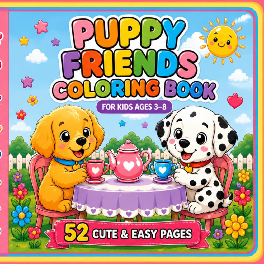 Puppy Friends Coloring Book for Kids Ages 3–8 | Simple & Big Cute Dog Coloring Page | Fun Garden Adventures | My First Animal Coloring Book for ... Designs| 52 pages |Great for Boys & Girls