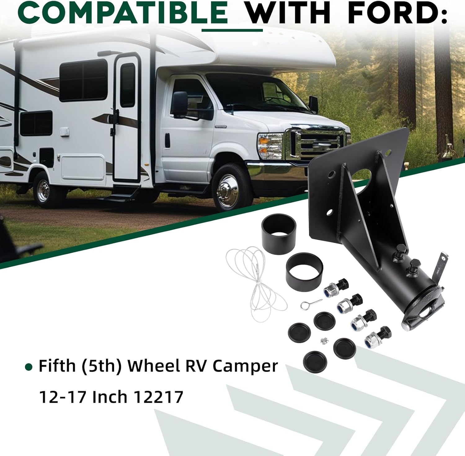 Adjustable 5th Wheel to Gooseneck Adapter Hitch 12"-17" Compatible with RV Camper Trailer to 2-5/16" Ball 20,000 Pound Rating Coupler 12217