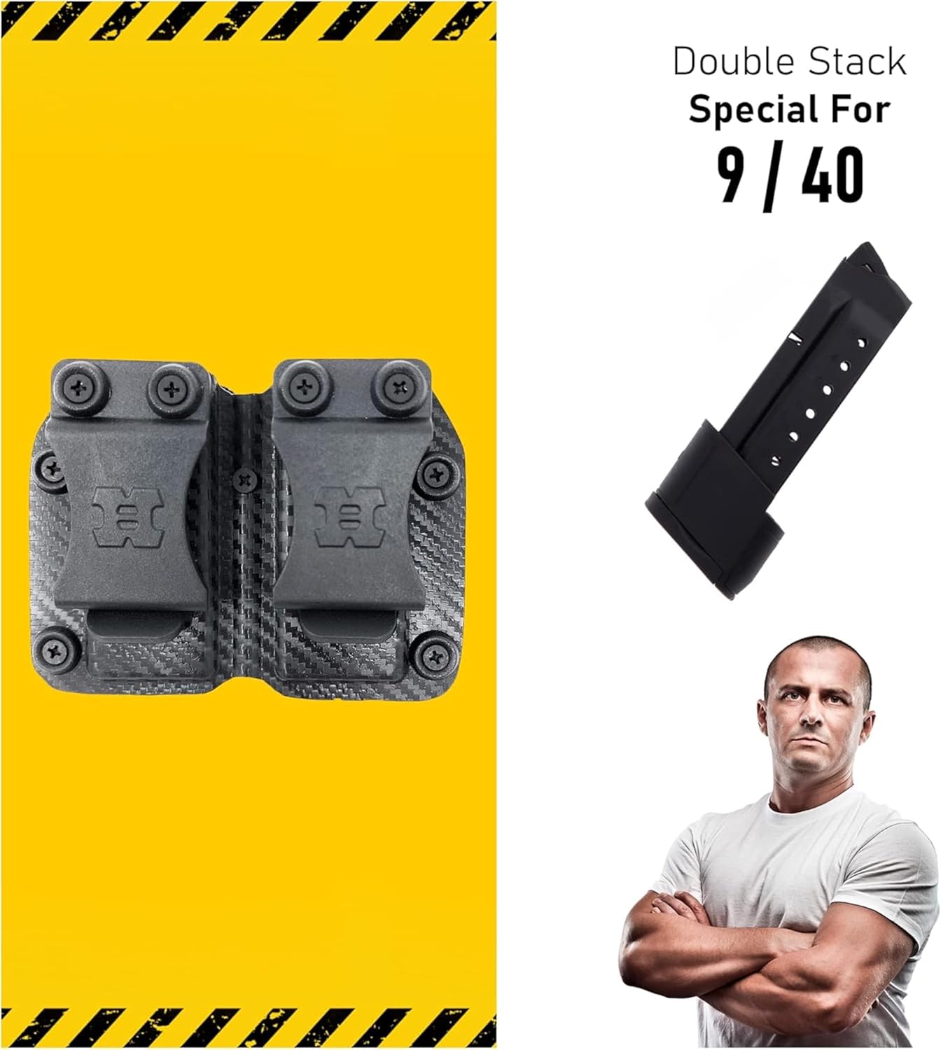Houston - Double Kydex Magazine Pouch Case for Glock 9mm / 40 Cal - Multi-Use Holster Belt Loop - Double Mag Case
