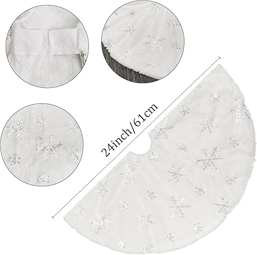 Miniatura 10 de Faldones de felpa para árbol de Navidad, 30 pulgadas, de piel sintética blanca como la nieve, cubierta de base de árbol de Navidad con copos de
