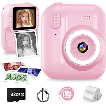 Children's Camera Instant Camera 1080P Instant Camera Children with 32GB Card and 3 Rolls of Printing Paper 2.4 Inch Screen Digital Camera Children Birthday Gift Christmas Gifts for 3-12 Years