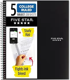 Caderno espiral Five Star 72081 + app de estudo, 200 folhas, 28 x 21 cm, preto