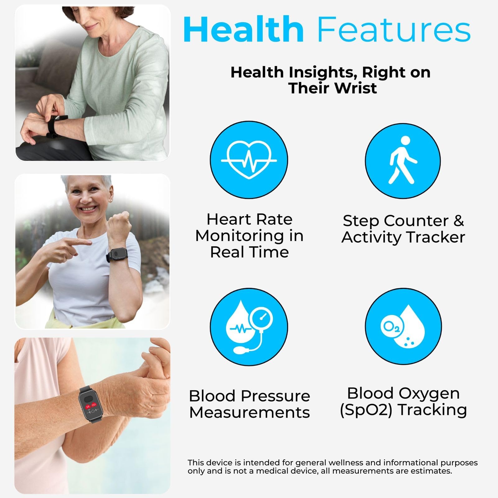 Seculife Cellular Medical Alert Smartwatch für Senioren mit Sturzerkennung, GPS-Tracking, SOS-Taste, Herzfrequenz- und Blutdruckmessgerät, Schrittzähler, 2-Wege-Anruf, medizinische Erinnerungen, IP67