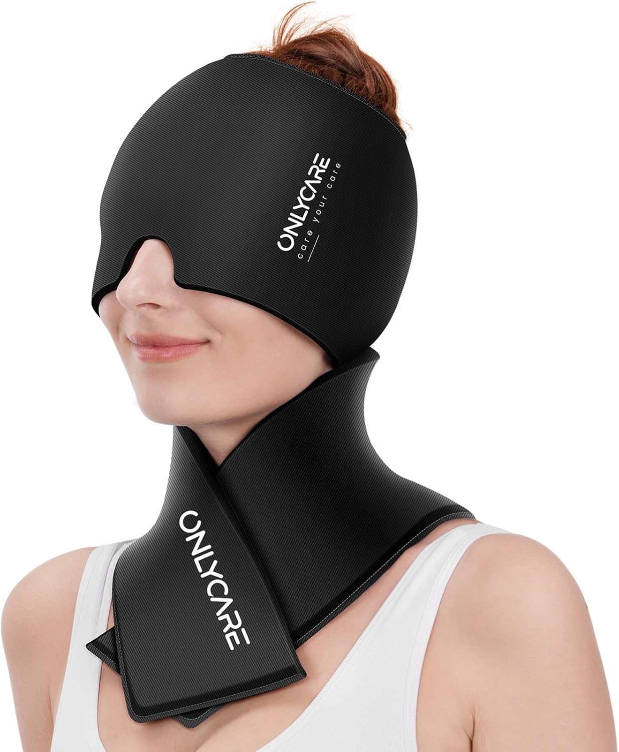 ONLYCARE Migraine Relief Cap and Neck Ice Pack Wrap Gel Set, Upgrade Soothing Headache Relief Cap and Shoulder Cold Pack, Hot and Cold Compress, Relief of Pain, Swelling, Office Pressure Black