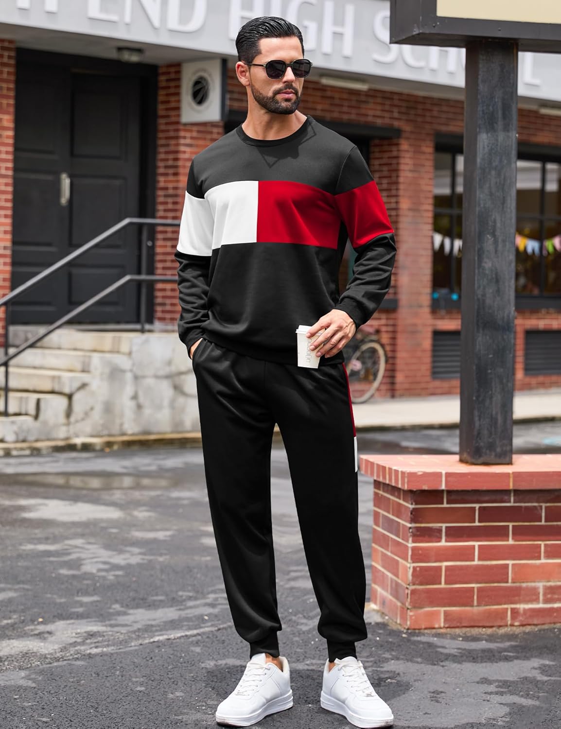 Babioboa Men's Color Block 2 Piece Outfits Long Sleeve Pullover Sweatshirt Tracksuit Jogger Sweatpants Athletic Sweatsuit Set - Image 5