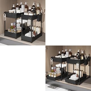 Sevenblue Bathroom Organizers and Storage, Under Sink Organizers and Storage Black, 2 Pack Cabinet Organizer Black