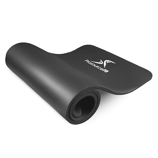 ProsourceFit Extra Thick Yoga and Pilates Mat ½” (13mm) or 1" (25mm), 71-inch Long High Density Exercise Mat with Comfort Foam and Carrying Strap, Black