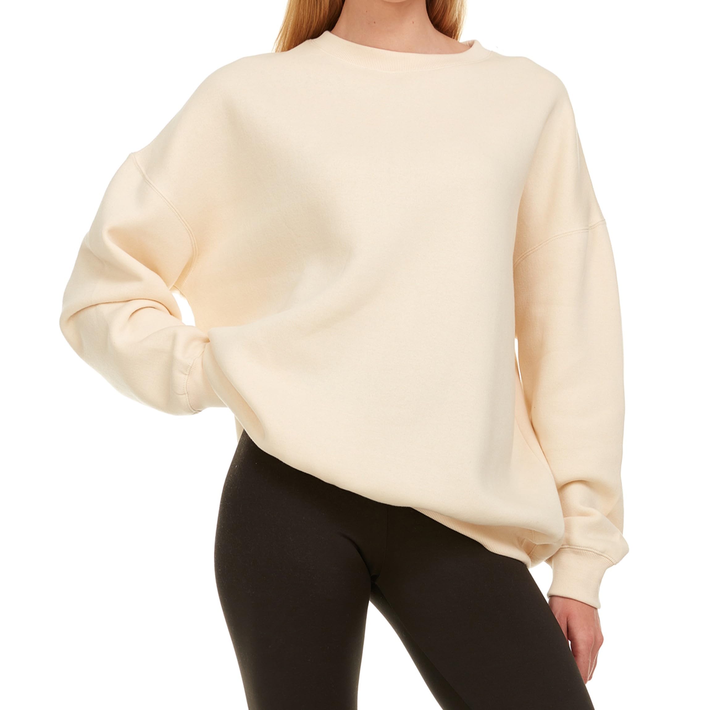 oversized sweatshirt for women – crewneck fleece pullover sweatshirt plus size included apricot