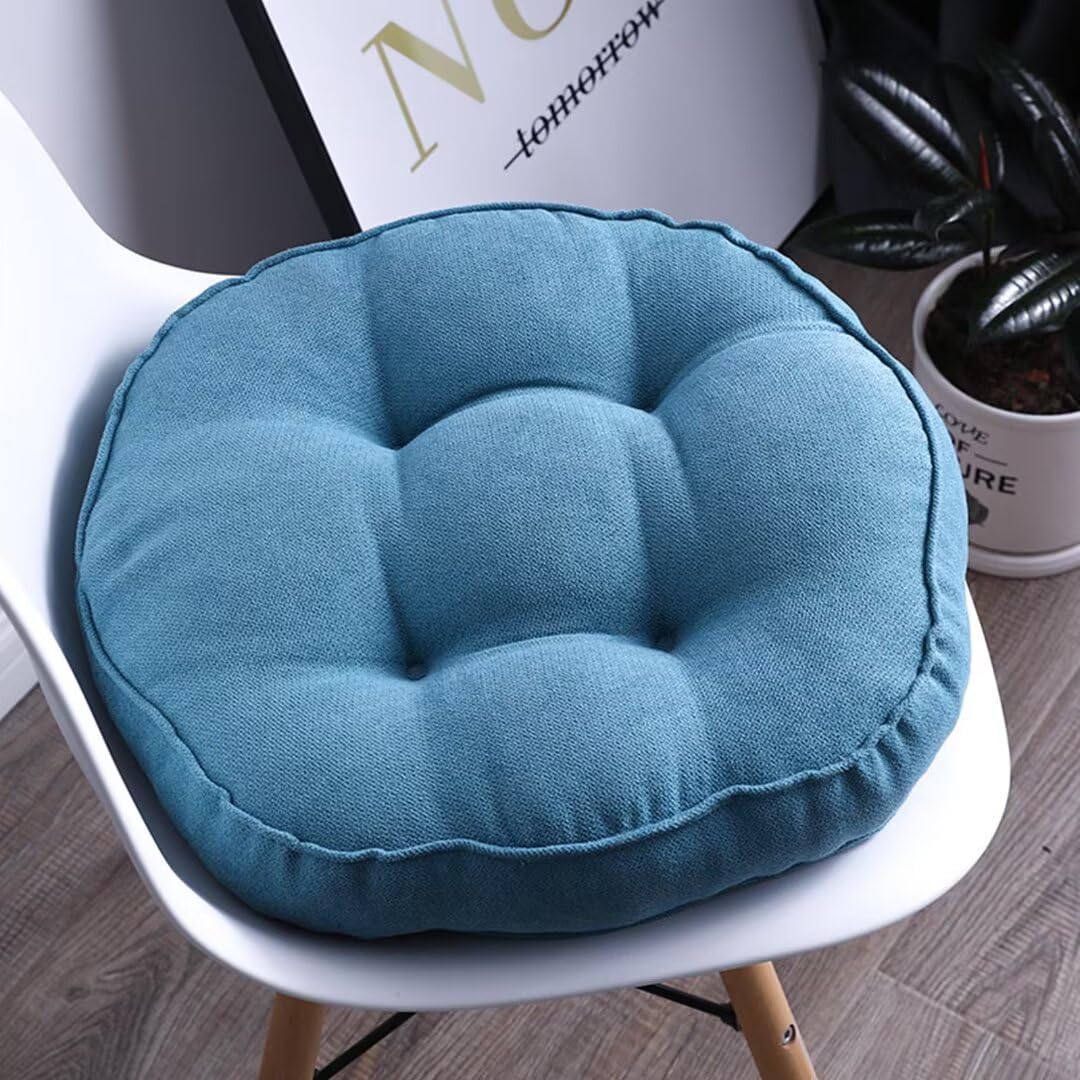 Juego de 2 cojines para silla con cintas, 40 x 40 cm, para interior y exterior, lavables para banco y silla, cojines de suelo para casa, oficina, cocina, comedor, azul, redondo