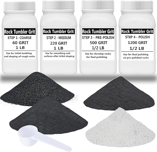 3 LBS Rock Tumbler Grit and Polish Refill Kit - Tumbling Grit Media - 4 Step Tumbling Grit Media Works with Any Rock Tumbler, Rock Polisher, Stone Polisher - 3 Pounds