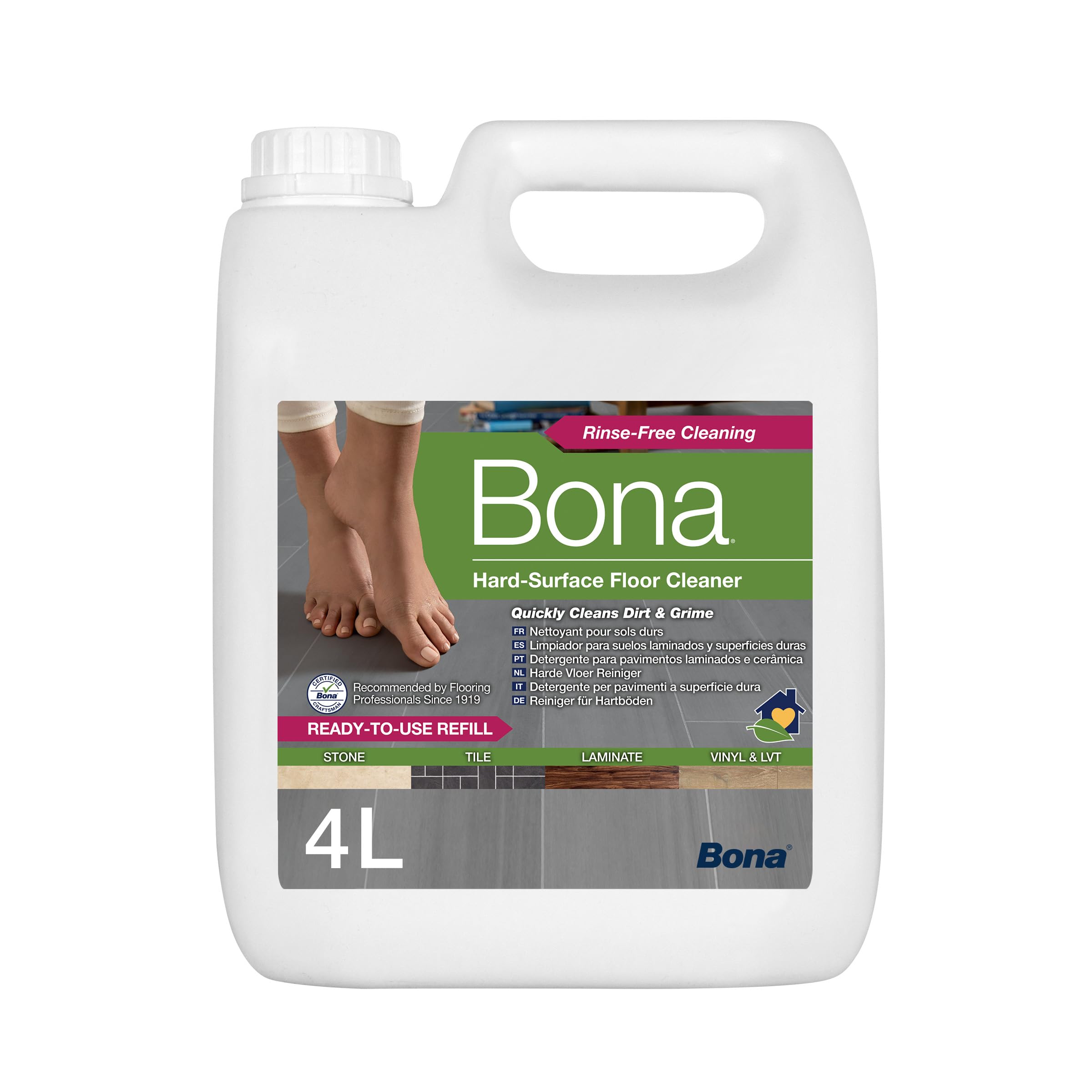 Bona detergente per pietra, piastrelle e laminato 4 L, floor cleaner detergente, detersivo, prodotto per laminato, cartiucca di ricarica, pulizia linoleum, pulifuga