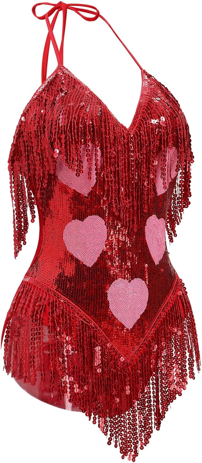 Women Music Festival Rave Fringe Trim Sleeveless Sequins Tassel Bodysuit Country Concert Nightclub Halloween Costume - Image 2