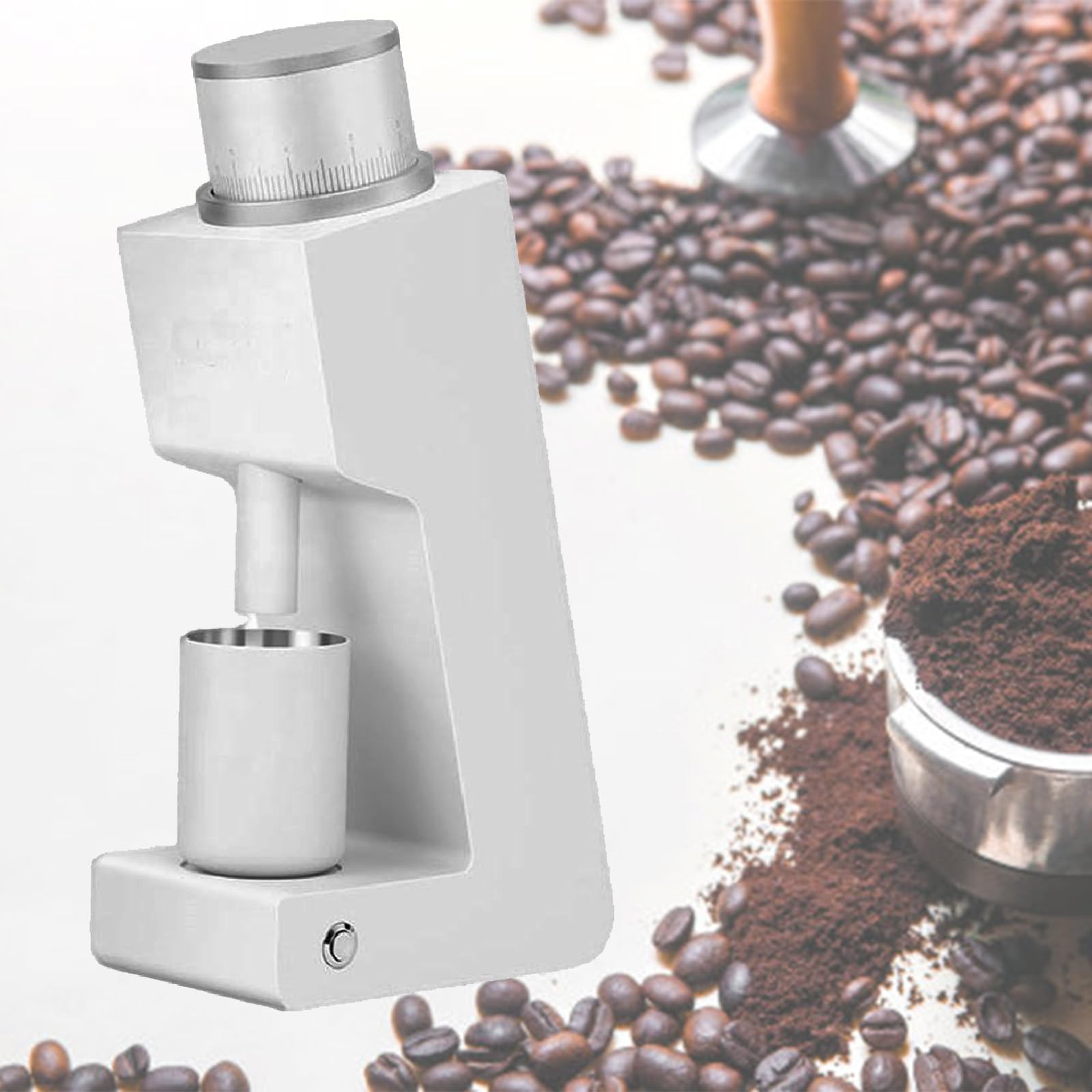 Molinillo de Café, Molino de Café de Muelas Cónicas, Molinillo Eléctrico Silencioso con Regulación Continua de Velocidad, Molinillo Eléctrico de Café con Cepillo,White
