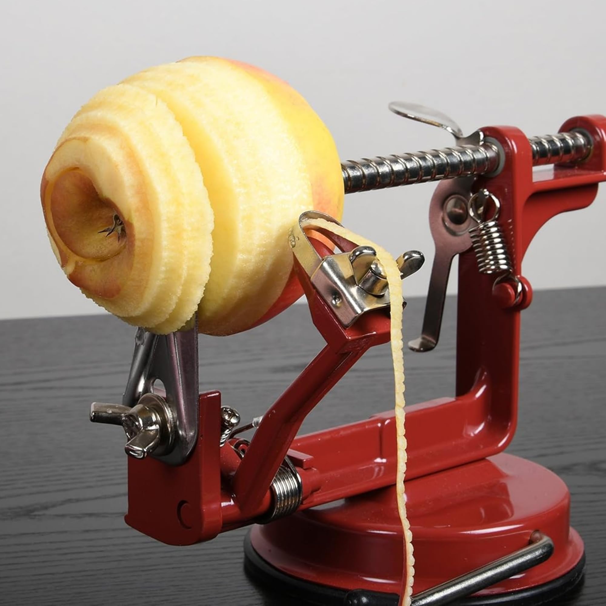 La Bonne Graine - Sbuccia Mele Manuale con Ventosa – Pela, Affetta e Toglie il Torsolo – Acciaio Inox – Stabile e Resistente – Accessorio Cucina