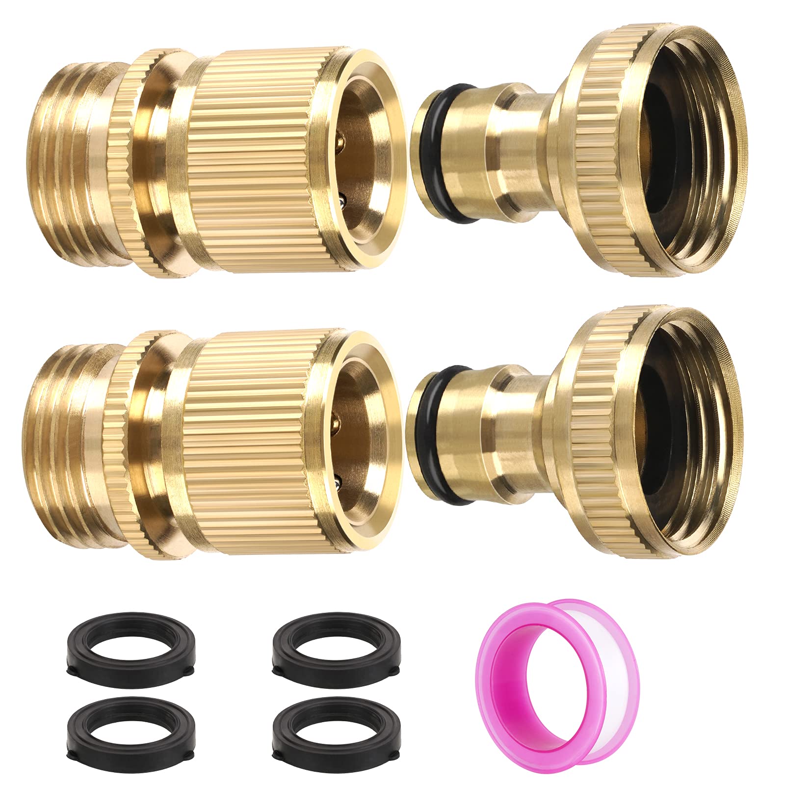 Polma Garden Hose Quick Connectors, 3/4 Inch GHT Thread Solid Brass Quick Connect Garden Hose Fittings Water Hose Connectors Male and Female (2SETS)