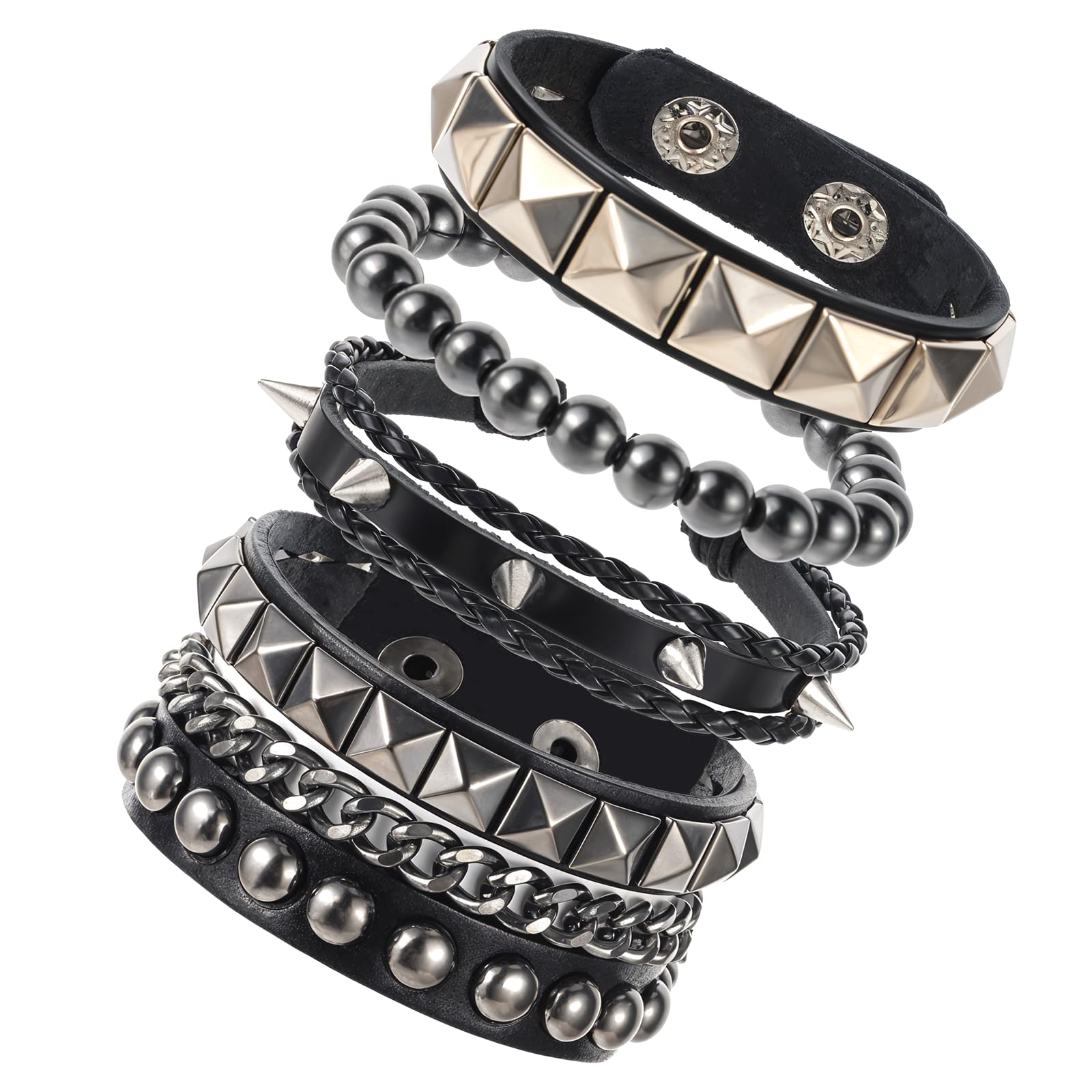Set di 4 braccialetti in pelle rock, punk, con borchie, per uomini e donne, accessori regolabili per Emo Grunge anni '80