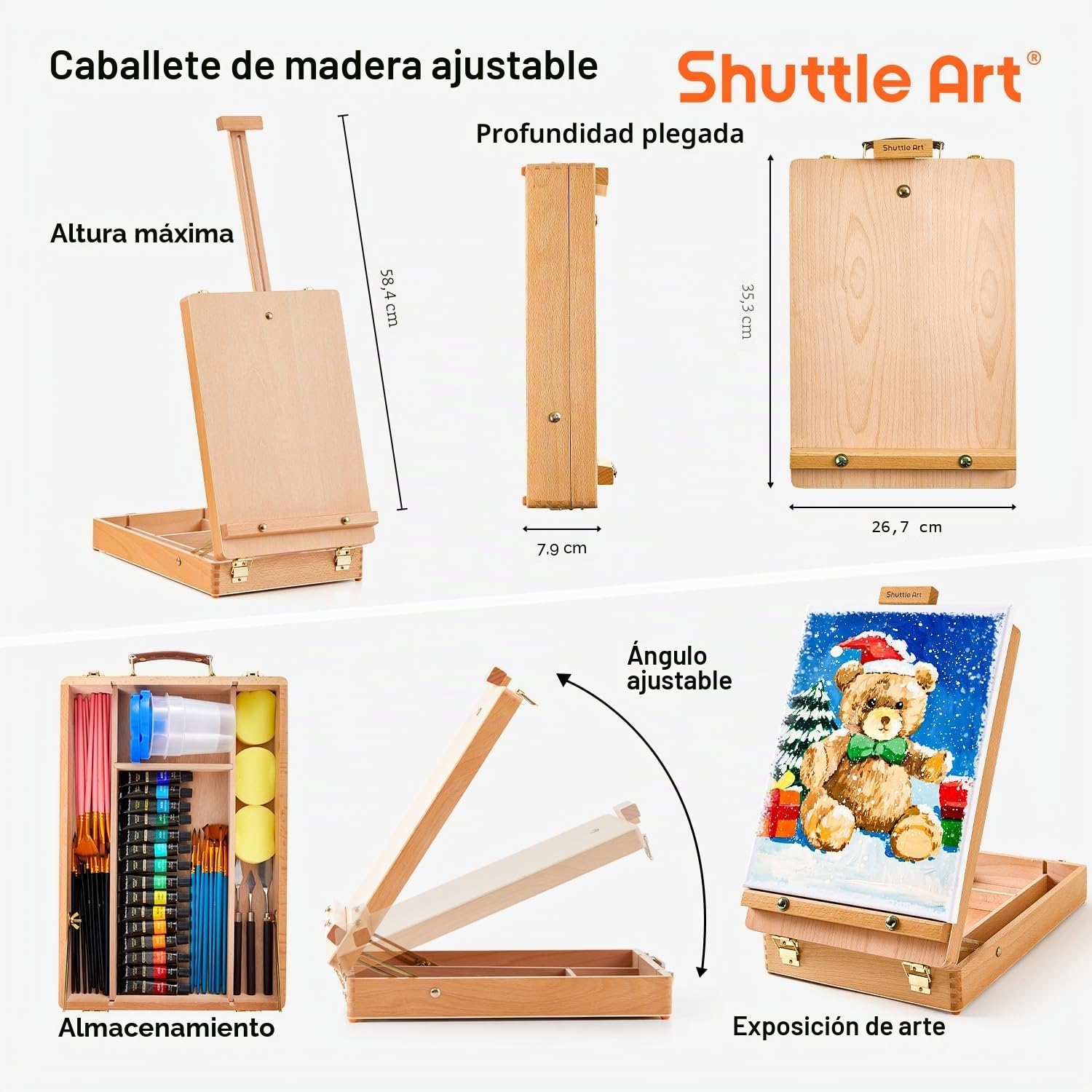 Shuttle Art 168 Piezas Kit Pintura, Maletin Pintura de Lujo con Caballete de Aluminio y Madera, 102 Pinturas Mixtas, Lienzo, Pinceles, Juego Pinturas para Niños, Adultos, Artistas