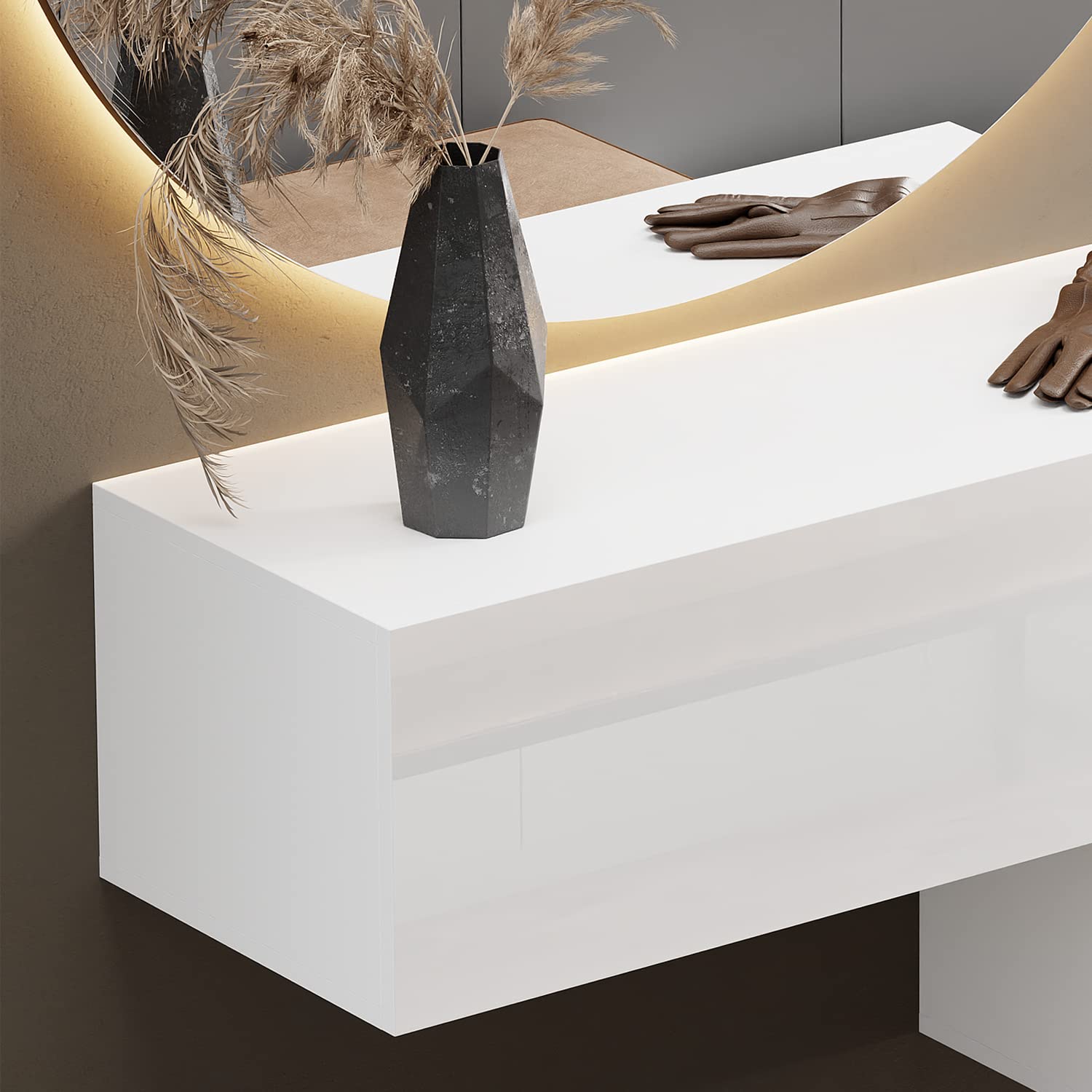Planetmöbel Mueble perchero colgante para recibidor, 1 x 100 cm, blanco, compacto, puerta abatible con almacenamiento, para colgar o colocar de pie, 37,8 x 100 x 32,5 cm (profundidad x ancho x alto)
