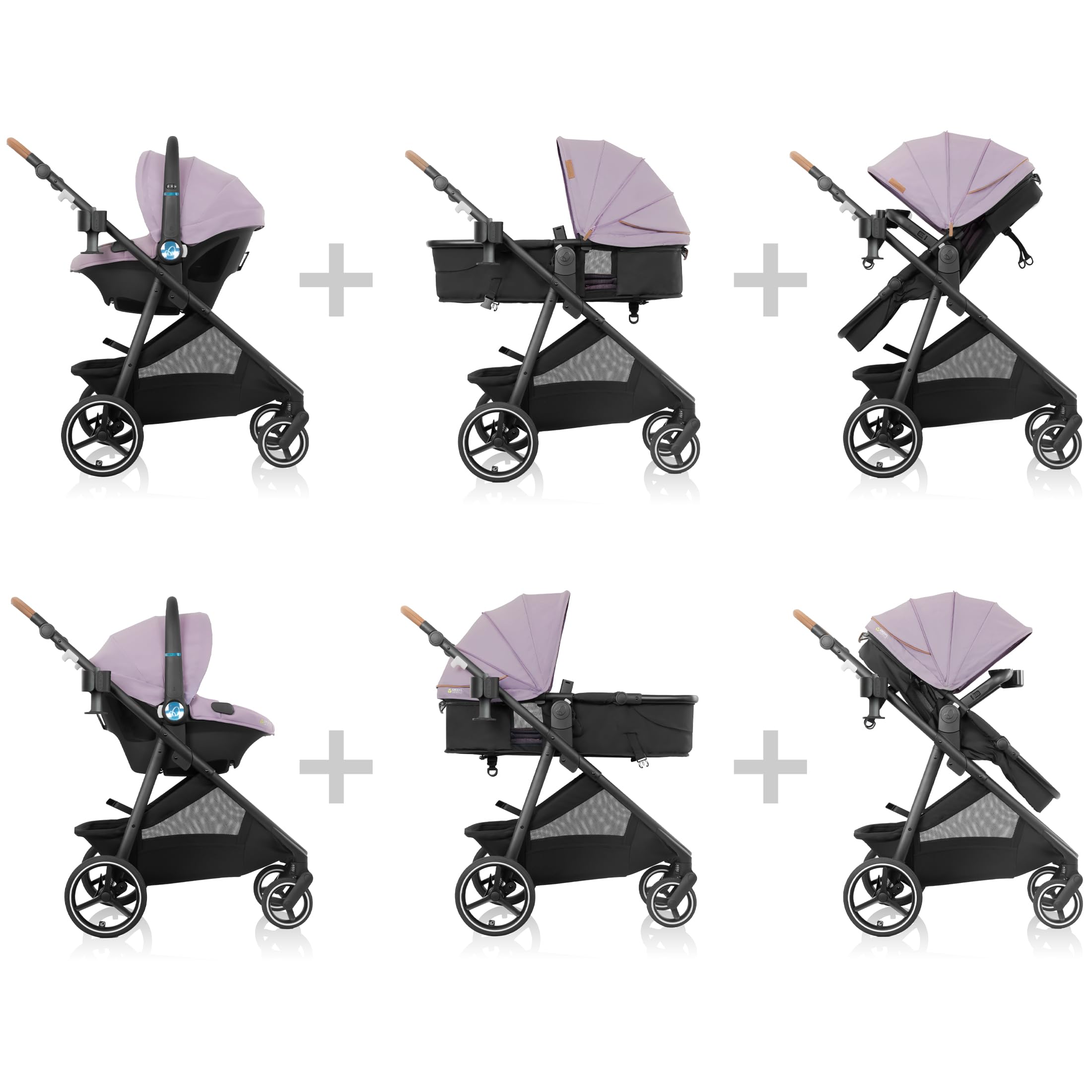 Photo 1 of Evenflo Shyft Intuiti+ Travel System Featuring Revolve180 LiteMax NXT Preemie and Infant Car Seat with SensorySoothe and Green & Gentle (Agate Purple)