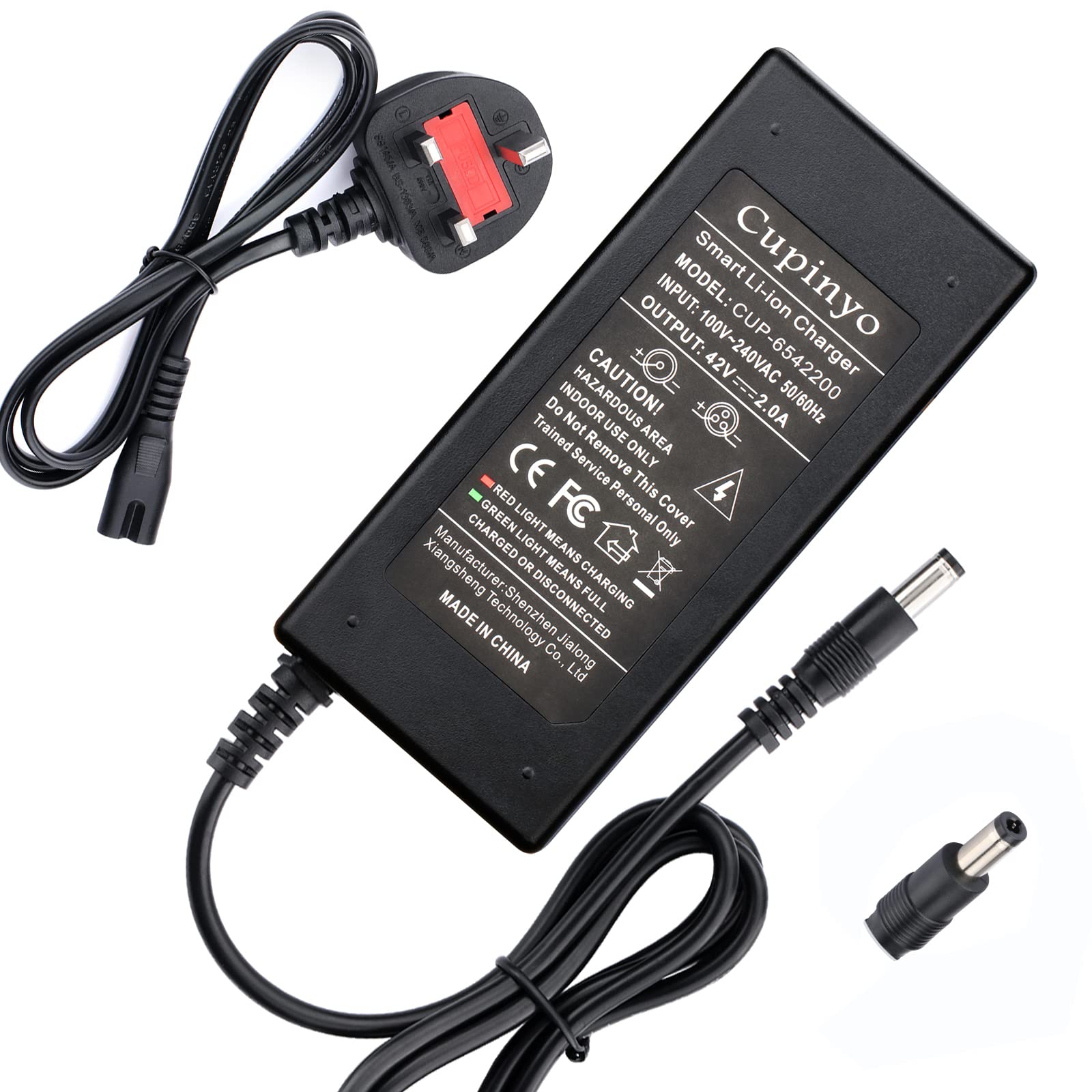 Cupinyo Upgraded 42V 2A Electric Scooter Bike Charger 5.5mm 1 Prong DC plug for 36V Escooter Ebike Self-Balancing Power Adapter