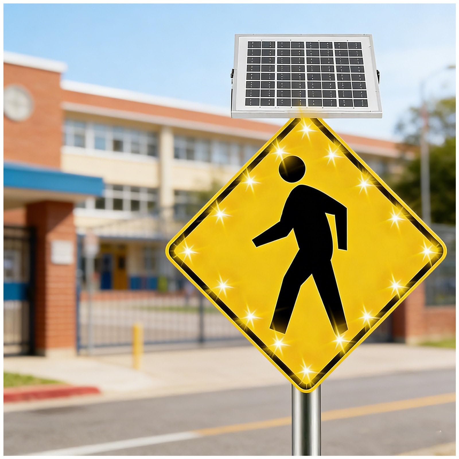 Cielobloen Multicolor Solar Led Pedestrian Warning Sign –24"/30", Solar Powered Flashing Led Pedestrian Crossing Sign, 100K Hr Leds, 5-Day Battery Life, Ip65, For Road Traffic Safety 24"