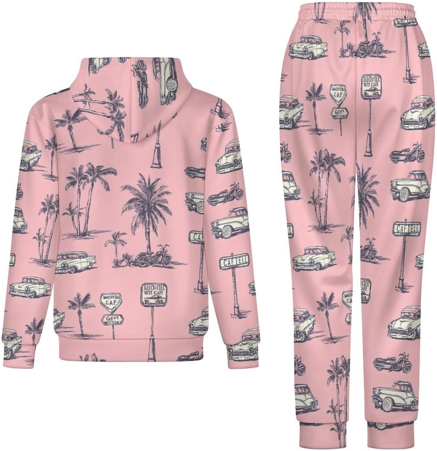 Classic-Car Beach Palm Trees Adult 2 Piece Tracksuits Hoodie Sweatshirt And Joggers Sweatpants Sweat Suit Outfits