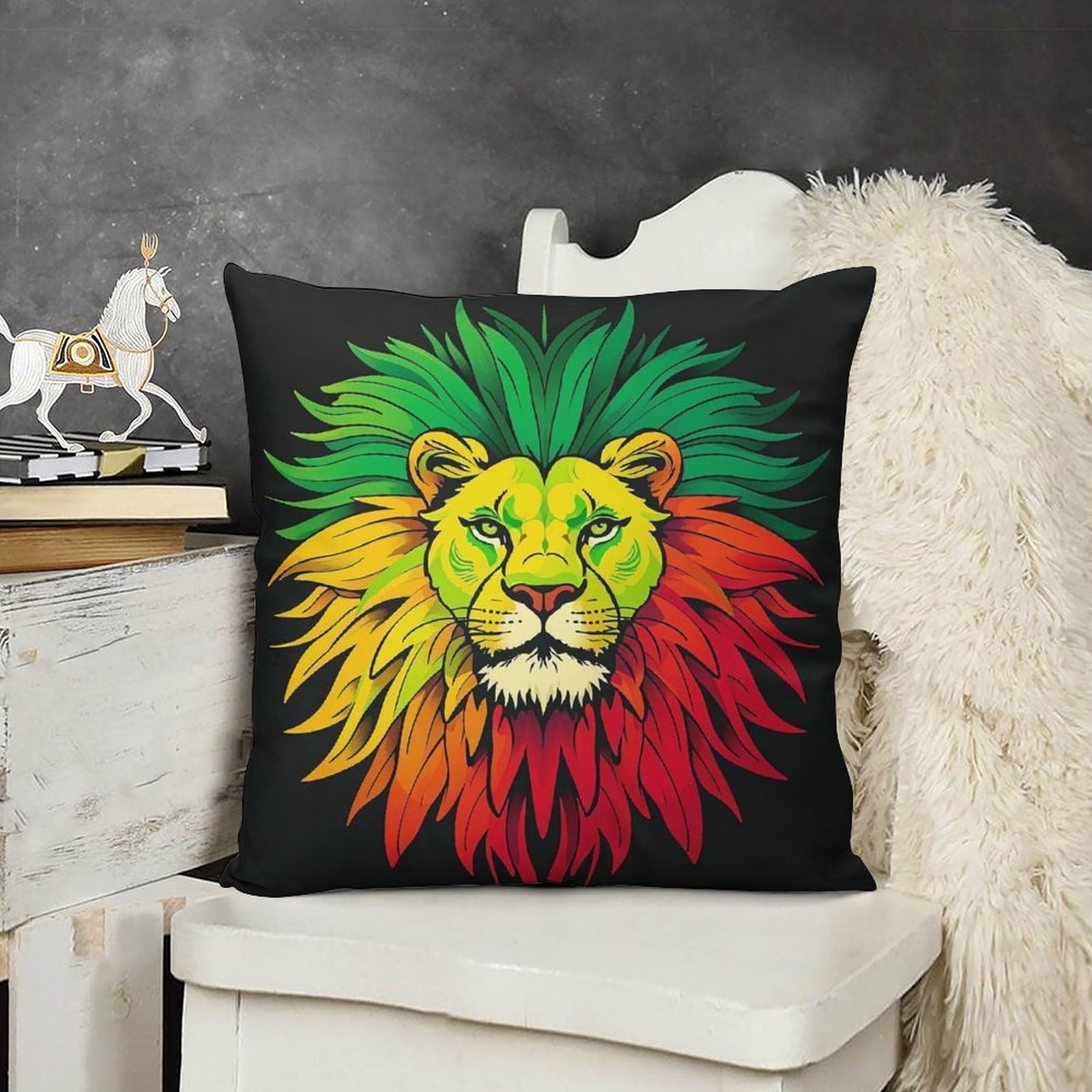 FodPand Soft Plush Lion's Head Majestic Couch Pillow Covers 24x24 Decorative Square Body Pillow Case with Hidden Zipper Skin-Friendly & Anti-Pilling Cushion Cover for Living Room Bedroom Sofa Patio