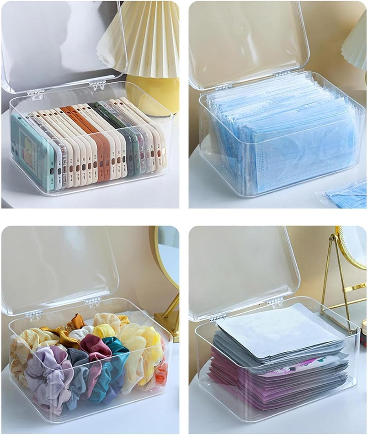 Plastic Box with Lid, Clear Storage Bins Containers Large Stackable Pencil Box Drawer Organizer Containers 8.9 X 6.5 X 3.9in for Organizing Art Craft, Sewing, Makeup, Nail Supplies