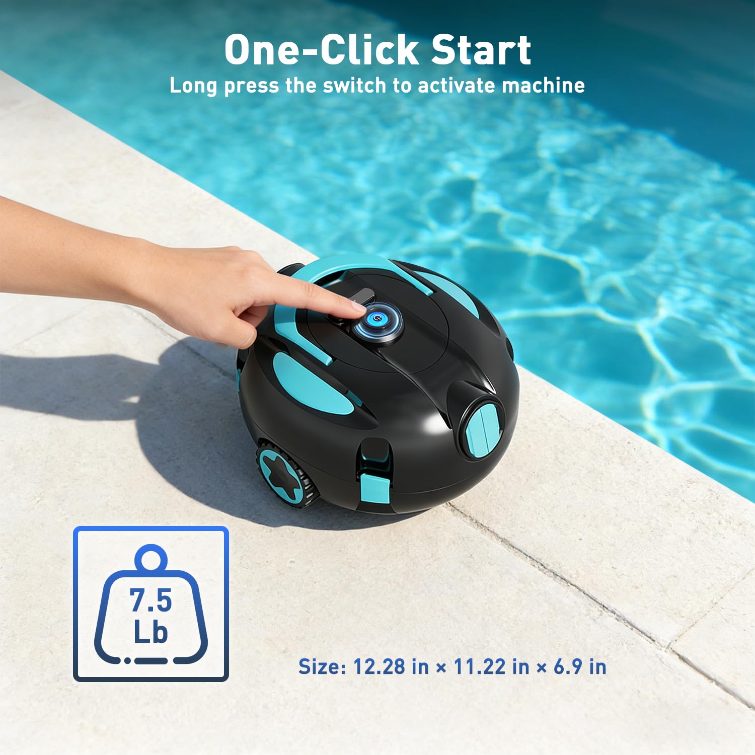 KKI Poolroboter,Automatischer Kabelloser Poolreiniger, 130 Min. Laufzeit, Leichtgewicht Poolroboter, bis zu 65 ft/1100 qm (Rad)