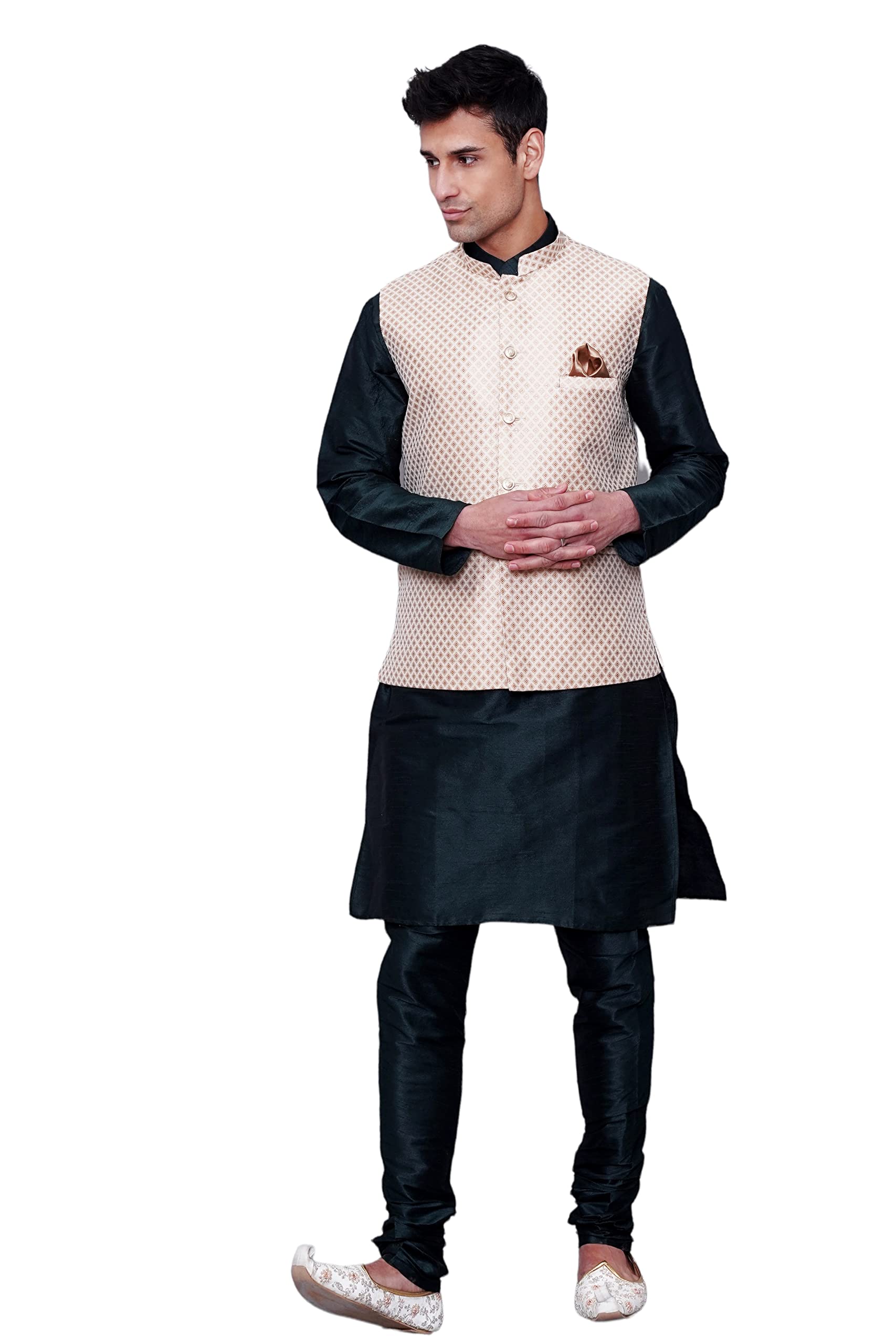 ethluxis Men's Bottle Green Kurta Churidar Pyjama with Ethnic Jacket/Sadri/Waiscoat-picture-17