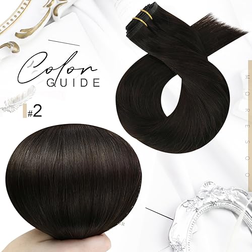 Miniatura 7 de Moresoo Extensiones de cabello humano con clip, sin costuras, color marrón, extensiones de cabello humano con clip, de trama de poliuretano, color