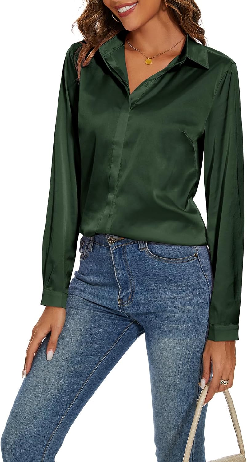 Miqieer Women's Silk Blouse Long Sleeve Lady Shirt Casual Office Work Blouse Shirt Tops - Image 6