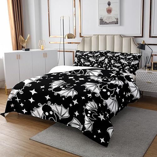 Miniatura 3 de Erosebridal Decoración de Halloween de murciélagos, juego de colcha de murciélago tamaño King con purpurina y estrellas y galaxias para niños,