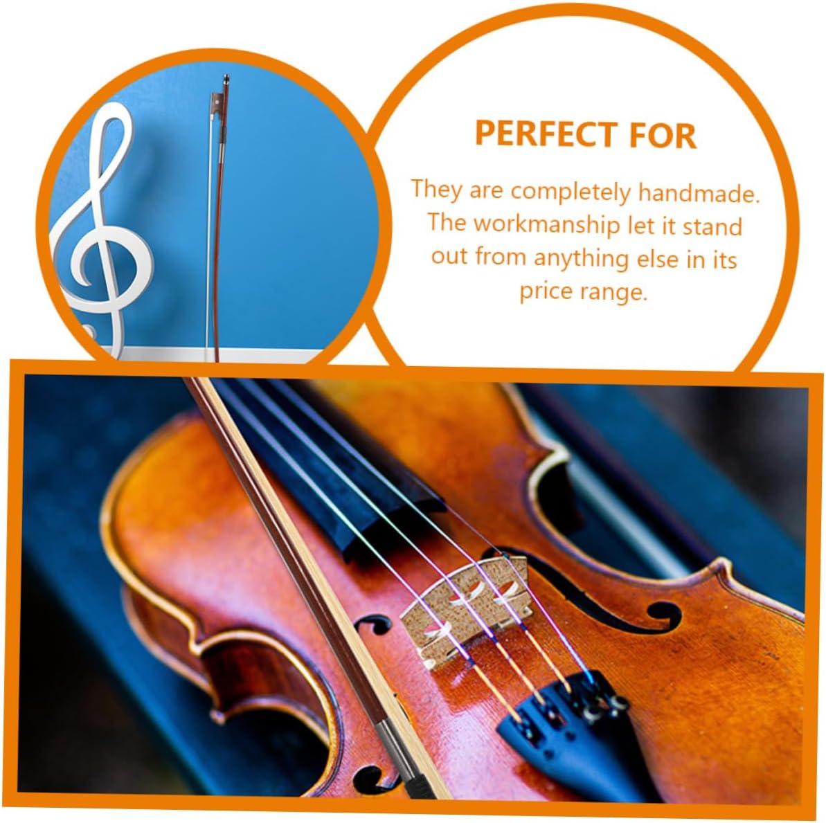 BESPORTBLE 2Pcs Violin Bow Replacement for Students Handmade Instrument Bow with Natural Horsehair for Practice and Training Balanced Design for Tone and Comfort