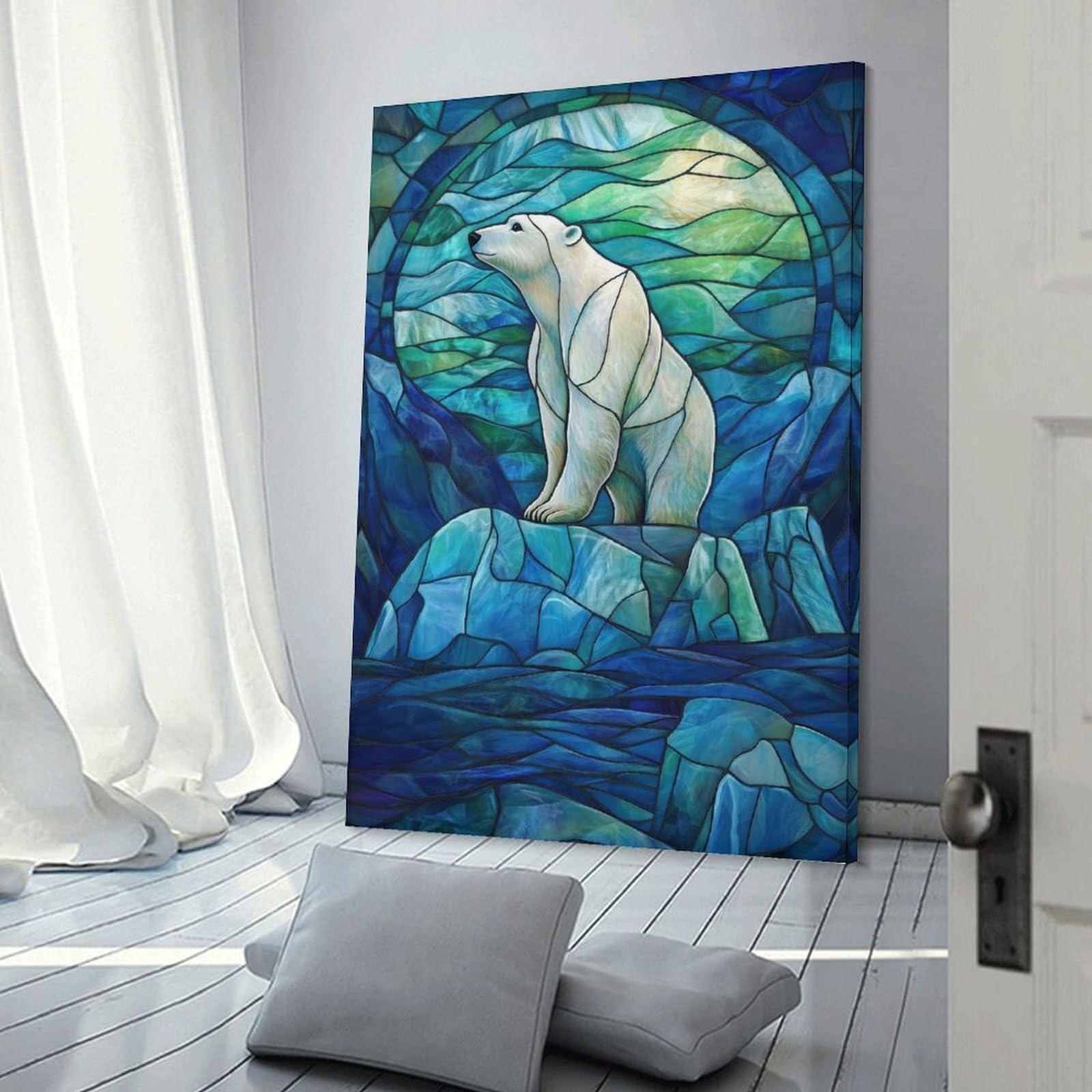 Junmoney Home Decor Wall Art Polar Bear Stained Glass, 24x36inch(60x90cm), for Flats, Guest Rooms Or Compact Rooms, Wall Decor with Flexible Room Appeal