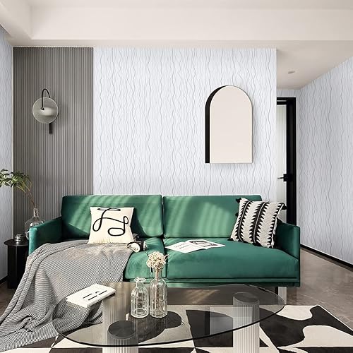 Dimoon Papel tapiz blanco grueso de 236 x 17.7 pulgadas, papel de contacto grueso a rayas, pelar y pegar, papel de pared extraíble, papel tapiz de