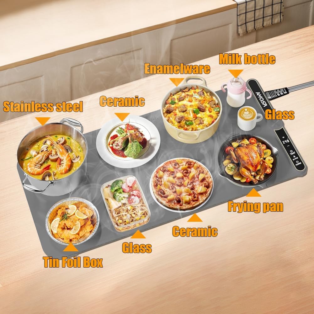 Tiiyee Warming Mat for Food Extra Large 31.5"x15" - Electric Warming Tray Silicone Heating Pad, Portable Food Warmer for Chafing Dishes & Buffet with 9 Temp Settings & 6H Timer for Parties Kitchen