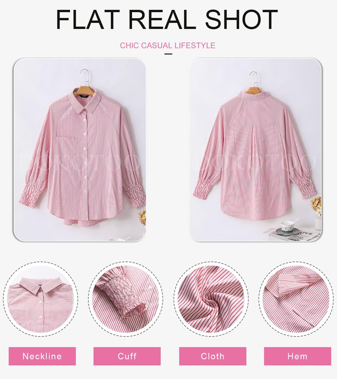 Dokotoo Womens V Neck Striped Button Down Shirts Long Sleeve Tunic Tops - Image 5